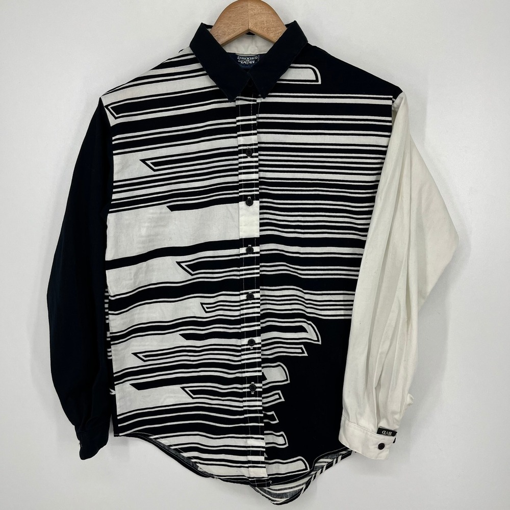 Brooks & Dunn Panhandle Slim Black White Geometric Stripe Button Down Shirt S
